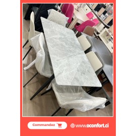 TABLE MARBRE AVEC 06 CHAISES BLANCHES