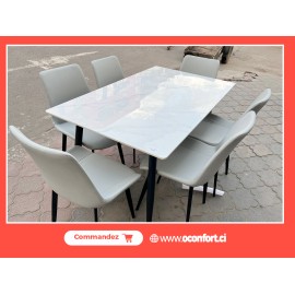 TABLE MARBRE + 06 CHAISES