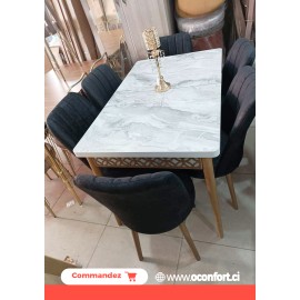 TABLE À MANGER EXTENSIBLE AVEC 06 CHAISES NOIRES