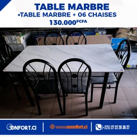 TABLE MARBRE AVEC 06 CHAISES - GRIS