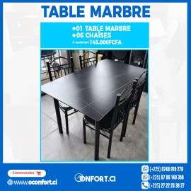 TABLE MARBRE + 06 CHAISES NOIRES