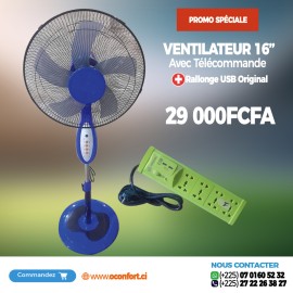 VENTILATEUR 16'' AVEC TÉLÉCOMMANDE + 01 RALLONGE USB ORIGINAL