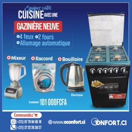 Gazinière 4 feux + 01 Mixeur + 01 Raccord + 01 Bouilloire