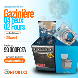 GAZINIÈRE 4 FEUX ET 2 FOURS INOX AVEC ROTISSEUR + 01 RACCORD