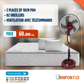 Matelas PH4 + 02 Oreillers + Ventilateur à commande