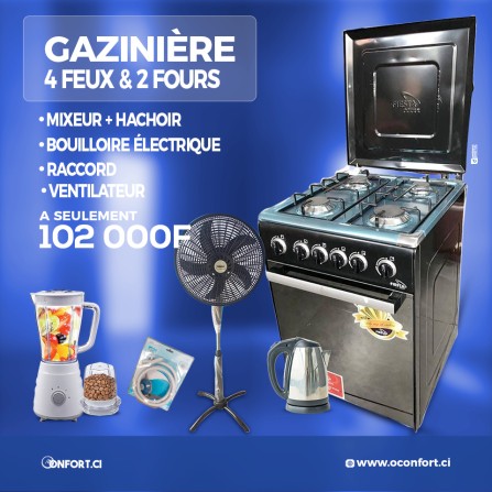 Gazinière 4 feux + Mixeur + Bouilloire + Raccord + Ventilateur