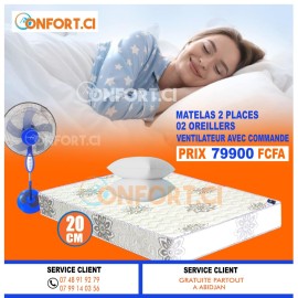 Matelas 2 place + Ventilateur + 02 Coussins