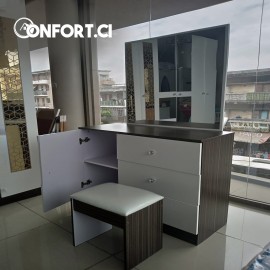 Coiffeuse moderne blanche avec miroir - 03 Tiroirs et une porte