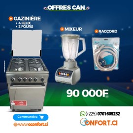 Offre spéciale : Gazinière avec 4 feux et 2 fours + Blender + Raccord